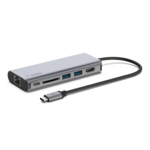 ADAPTADOR USB-C BELKIN AVC008BTSGY A 1xUSB-C PD 3.0 1xLECTOR SD 2xUSB-A 3.0 1x1Gb RJ45 PD 100W COLOR