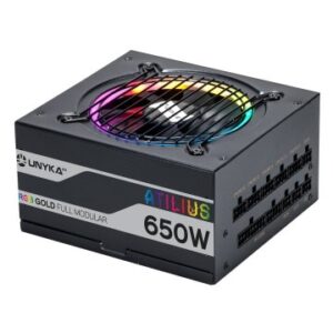 FUENTE DE ALIMENTACIÓN UNYKA 650W ATILIUS RGB BLACK CABLEADO MODULAR APFC ACTIVO EFICIENCIA90% ENE